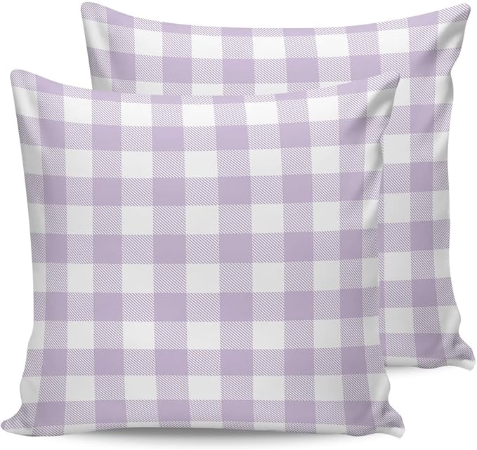 Outdoor Waterproof Throw Pillow Covers Set of 2 Lavender Buffalo Check Plaid Pillowcases 16x16 Inches Farmhouse Style Patio Decorative Pillows Cushion Case Patio Pillows for Couch Bed Chair Garden