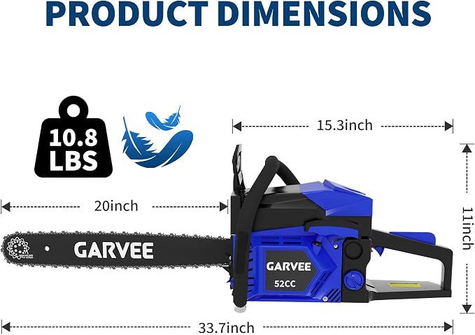 IDEALHOUSE Gas Chainsaws, 20 Inch Gas Powered Chainsaw, 52CC 2-Stroke Top Handle Chainsaw, Ergonomic Non-Slip Handle and Dual Fuel Tanks, Quick Start, for Tree Pruning Wood Cutting Yard Maintenance