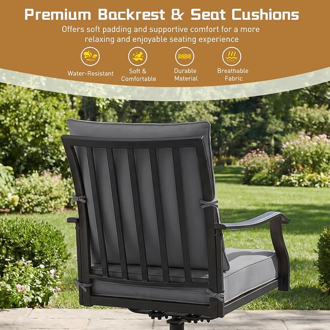 Outdoor Patio Dining Set, Outdoor Furniture Dining Set for Patio, Balcony, Lawn, Garden, Backyard (Gray, 1 Round Table+4 Swivel Dining Chairs)