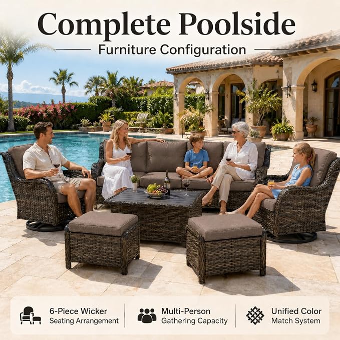 HUMMUH Outdoor Swivel Rocker Wicker Patio Chairs Set of 2, Rattan Rocking Chair Furniture Set(Brown,Grey)