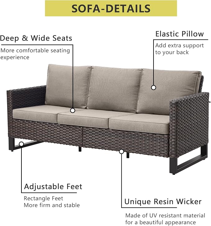 HUMMUH 9 Piece Patio Furniture Set,Outdoor Sectional Sofa Couch & Swivel Rocker Chairs,Propane Firepit with Hidden Fuel Tank,Outdoor Conversation Set for Porch,Garden,Backyard