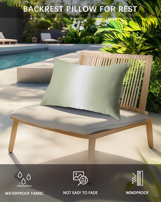 Pack of 4 Outdoor Lumbar Pillow Covers 11x16 Inch, Sage Green Ombre Waterproof Throw Pillow Covers Set, Aesthetics Modern Abstract Art Gradient Decorative Cushion Cases for Patio Porch Car