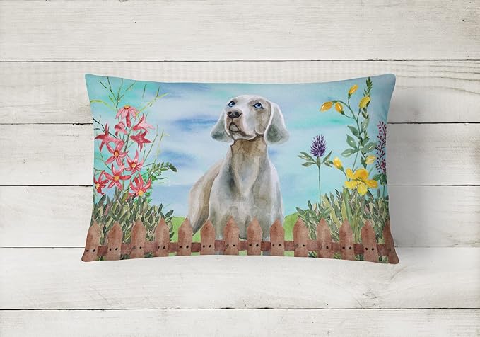 Caroline's Treasures CK1236PW1216 Weimaraner Spring Canvas Fabric Decorative Pillow Machine Washable, Indoor Outdoor Decorative Pillow for Couch, Bed or Patio, 12HX16W