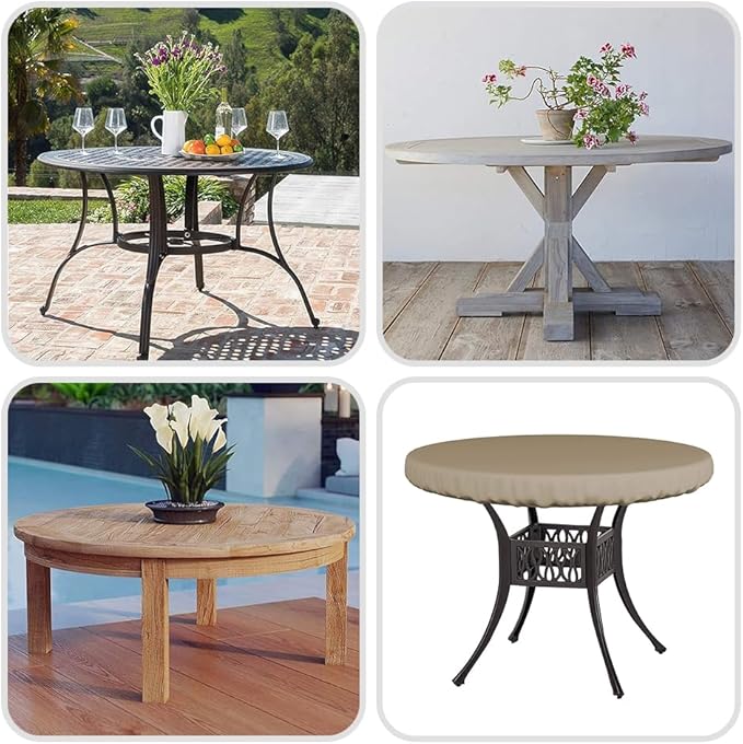 Covers & All Round Table Top Cover, 12 Oz Waterproof UV & Weather Resistant Patio Table Cover, Outdoor Table Cover for Patio Outdoor Furniture & Coffee Table (44" Dia x 4" H Inches, Beige)