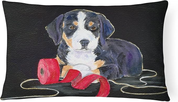 Caroline's Treasures SS8566PW1216 Entlebucher Mountain Dog Canvas Fabric Decorative Pillow Machine Washable, Indoor Outdoor Decorative Pillow for Couch, Bed or Patio, 12HX16W