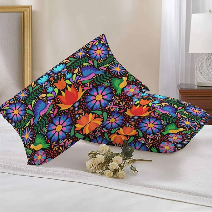 Outdoor Waterproof Throw Pillow Covers Set of 2 Colorful Mexican Floral Lumbar Pillowcases 20x12 Inches Bird Rustic Assorted Flower Decorative Pillows Cushion Case Patio Pillows for Couch Bed Chair