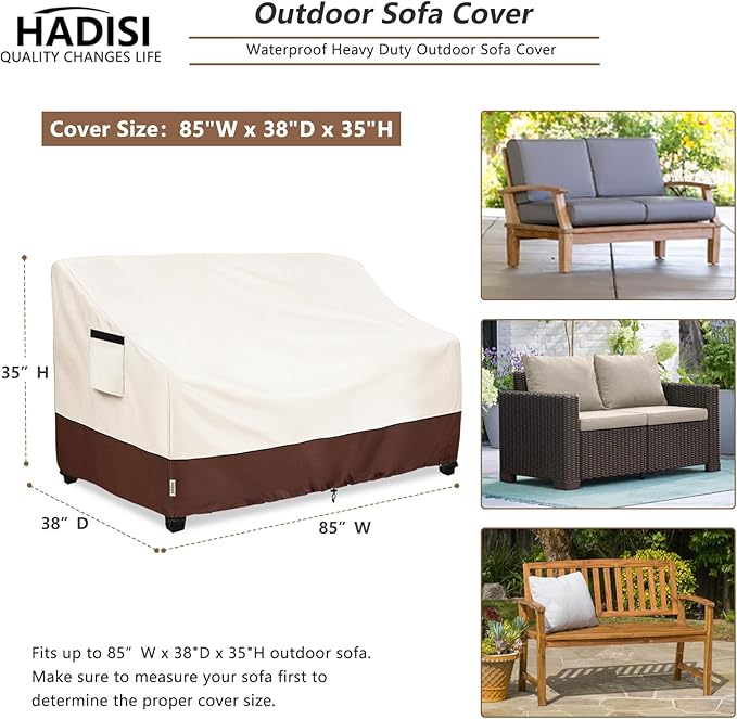 3-Seater Heavy Duty Patio Bench Loveseat Cover,100% Waterproof Outdoor Sofa Cover 85" W x 38" D x 35" H,Patio Furniture Couch Covers(Beige)