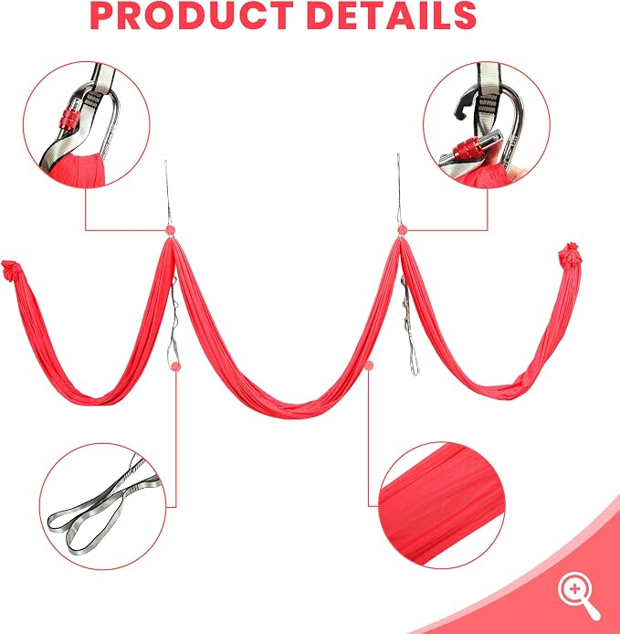 KUAFU 6.56 Yards Aerial Silks for Home Yoga Swing Therapy Swing Aerial | Hammock w/Extension Straps, o-Slings, Carabiners Red
