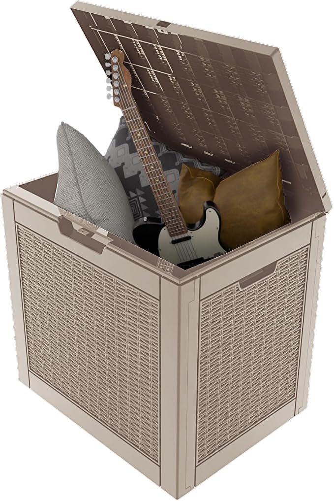 ROJIK Outdoor Storage Housing Deck Box-Waterproof Patio Furniture,Garden Tools,Cushions,Pool Accessories Storage Waterproof Resin Box with Capacity (30 Gal & Grey)