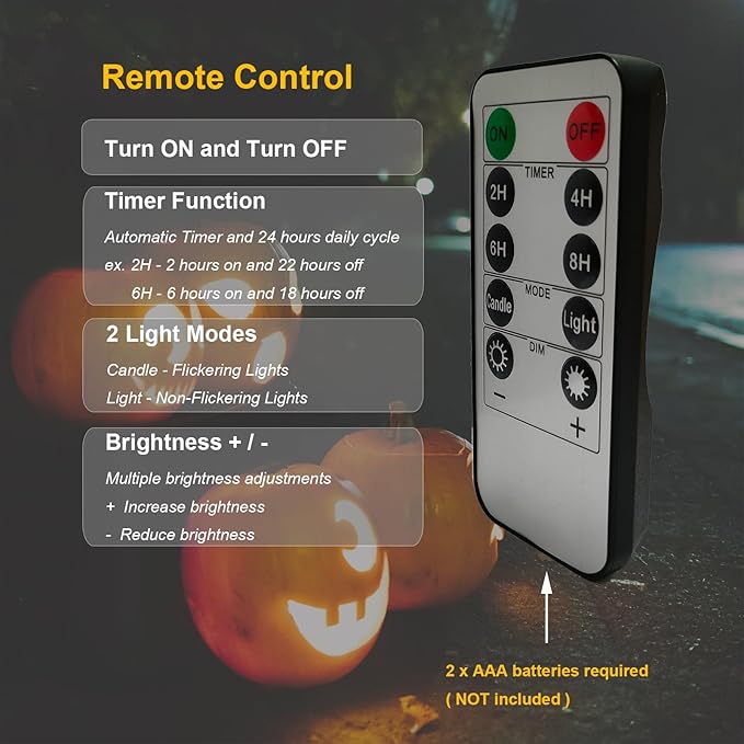 2 PCS Halloween Pumpkin Lights with Remote and Timer Battery Operated LED Bright Flickering Flameless Candle Set Bulk for Jack-O-Lantern Décor Halloween Party Home Spooky Decorations, Orange Color