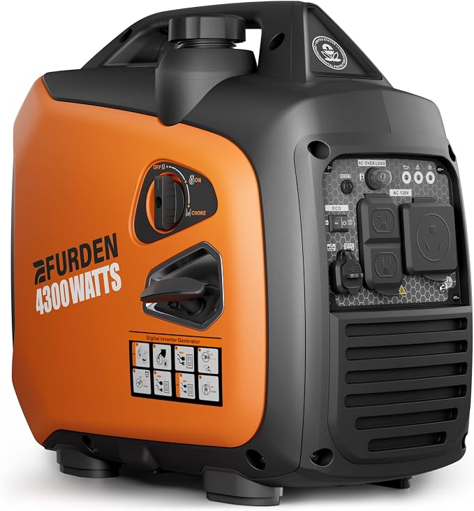 EFURDEN 4300 Watts Portable Inverter Generator, Gas Generator for Outdoor Camping, Home Use, 30A RV Ready, 45 Lbs, EPA Compliant