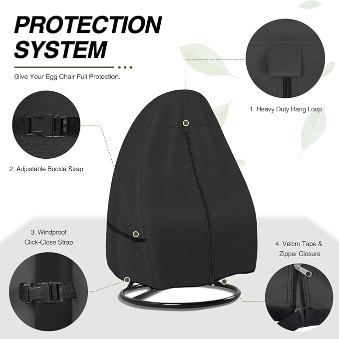 Porch Shield Patio Hanging Egg Chair Cover - 600D Waterproof Outdoor Single Seat Wicker Swing Egg Chair with Stand Protector, Black