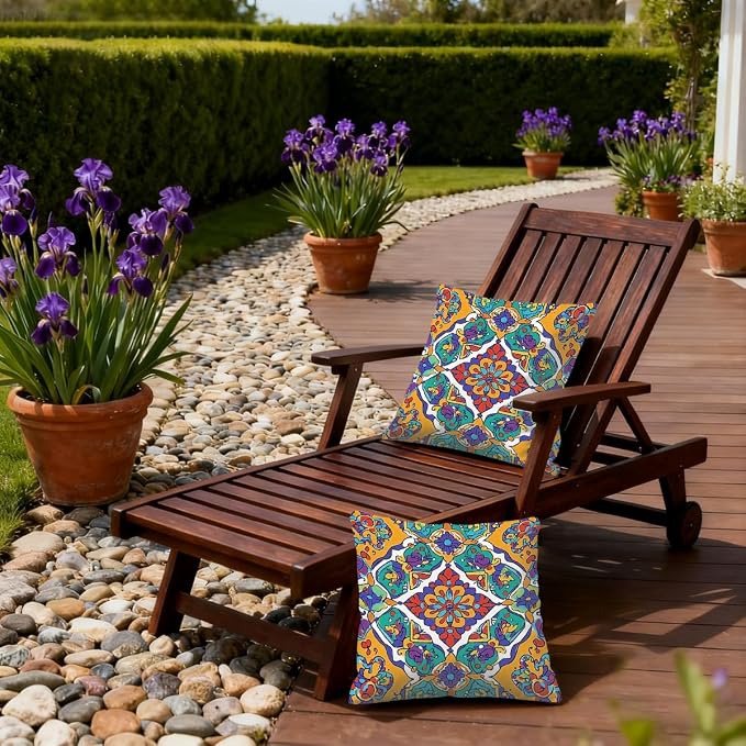 18x18 Inch Outdoor Pillow Covers Set of 2 Waterproof Throw Pillow Covers Decorative Couch Cushion Covers Mexican Floral Square Pillowcases Protectors for Patio Garden Sofa