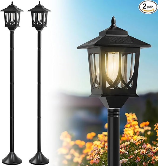 63" Solar Lamp Post Light 2 Pack, Solar Post Lights Outdoor | Garden Decor, 1 Extra Bulbs, Warm 3000K Glow, IP44 Water-Resistant, Solar Light Posts for Outside, Patio, Backyard and Porch
