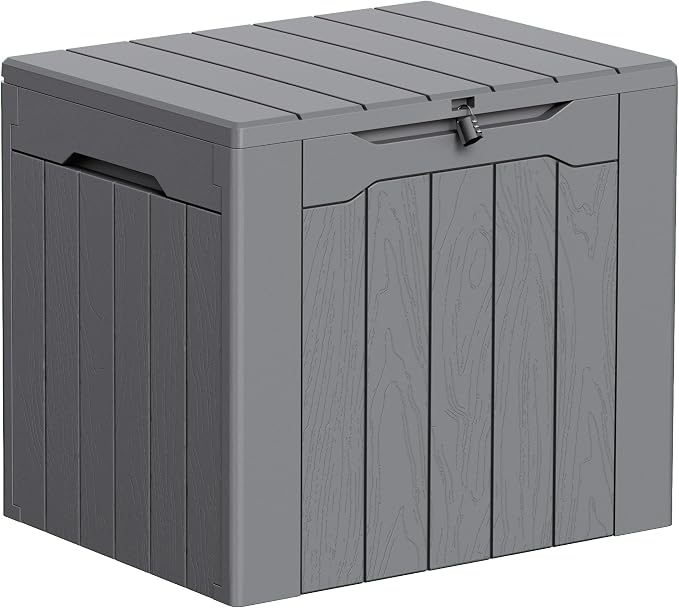 Greesum 33 Gallon Resin Deck Box All Weather Outdoor Storage Boxes for Patio Furniture Set,Outdoor Toys,Garden Tools,Gray