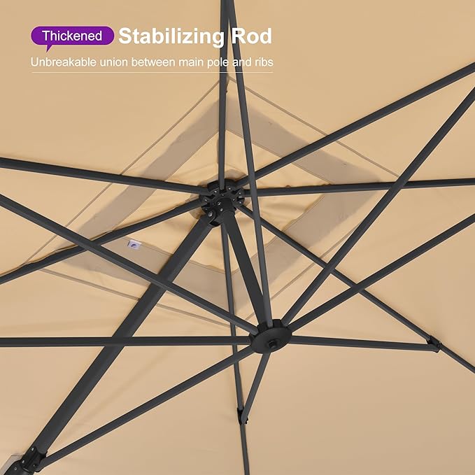 PURPLE LEAF 10 FT Square Patio Umbrella with Wheeled Base Large Cantilever Outdoor Aluminum Umbrella Offset Umbrella with 360-degree Rotation for Garden Deck Backyard Pool Beige