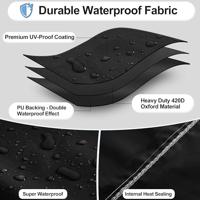 OutdoorLines Outdoor Waterproof Patio Ottoman Covers - Square UV-Proof Patio Side Table Cover Windproof Heavy-Duty Furniture Covering Protector 33L x 33W x 17H Inch, Black