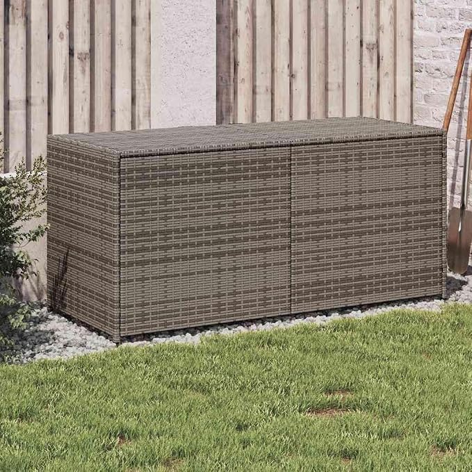 Outdoor Storage Box 283L with Gas Spring Lid, Water-Resistant Patio Garden Deck Chest for Cushions and Tools, Grey Synthetic Rattan Finish
