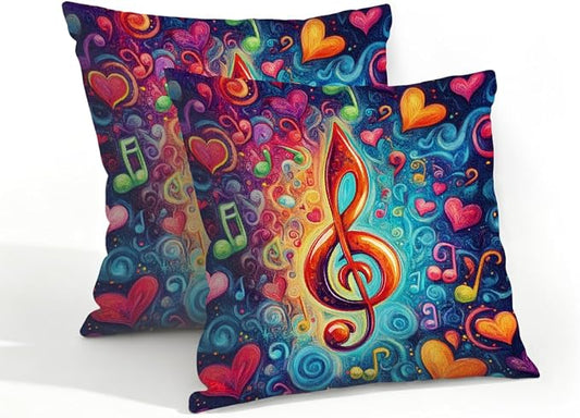 18x18 Inch Outdoor Pillow Covers Set of 2 Waterproof Throw Pillow Covers Decorative Couch Cushion Covers Music Note Hearts Neon Square Pillowcases Protectors for Patio Garden Sofa
