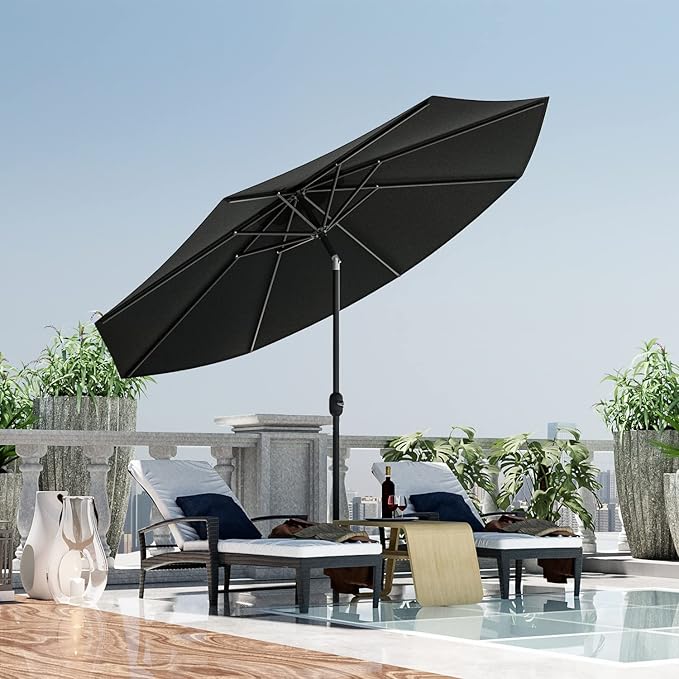 Greesum Patio Umbrella, Outdoor Table Umbrella with Push Button Tilt, Crank and 8 Sturdy Ribs