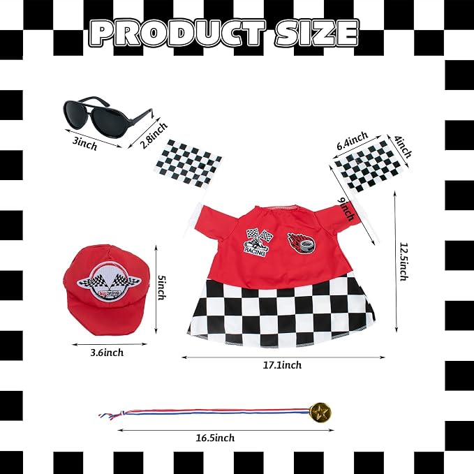CAMDUCK Porch Goose Racing Outfits Race Car Driver Outfit Costume Racer Checkered Goose Clothes for Cement Lawn Geese