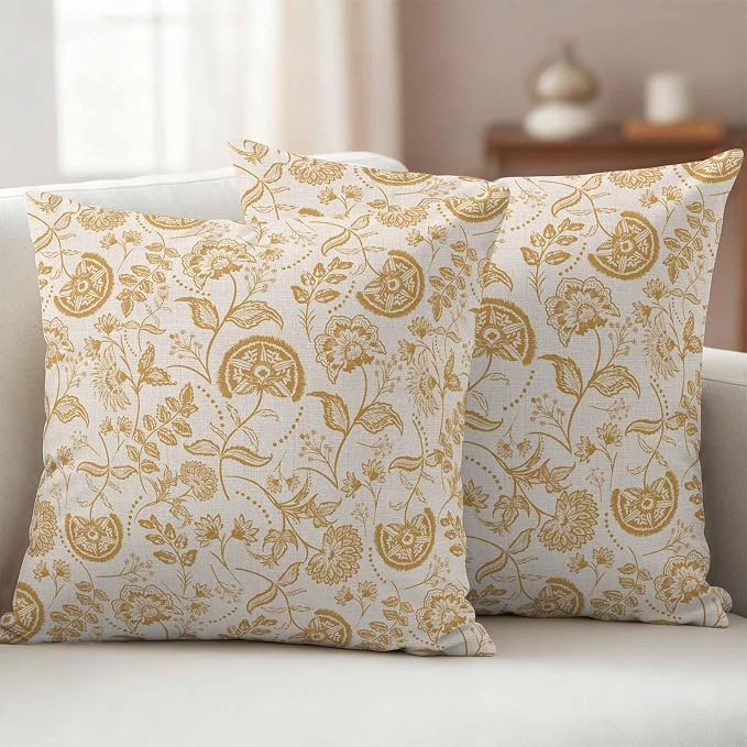 Outdoor Pillow Covers 18x18 Set of 2, Spring Floral Waterproof Patio Throw Pillow Covers for Couch Sofa Chair, Summer Botanical Farmhouse Vintage Decorative Pillowcases for Throw Pillows