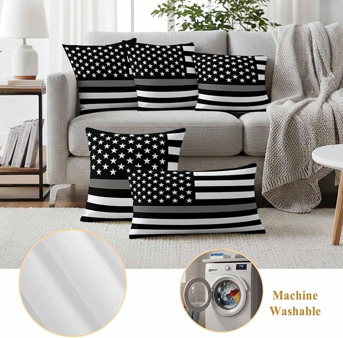 Thin Gray Outdoor Waterproof Throw Pillow Covers Set of 2, 20"x12", Line Law Enforcement Correctional Corrections Guards Officers Decorative Pillow Covers Outside Cushion Case for Patio Porch Garden