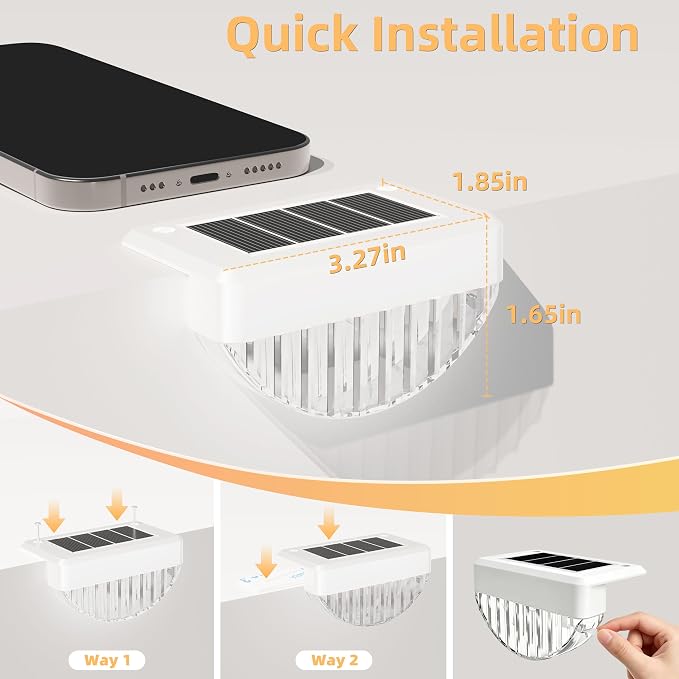 VOLISUN 8 Pack Solar Deck Lights Outdoor, Warm White LED Solar Step Lights for Outside, Waterproof Fence Light for Patio, Deck, Stairs, Yard, Pool and Porch (White)