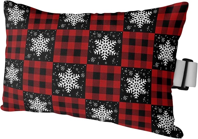 Outdoor Pillows Covers with Inserts Winter Snowflake Red and Black Plaid Waterproof Recliner Pillow with Adjustable Strap Throw Pillows for Patio Furniture Pool Lounge Chair, 11x16 inch, 1PCS