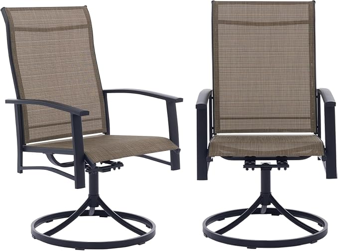 9 Piece Patio Dining Set - Round Patio Table & 8 Swivel Rocking Patio Chairs, Outdoor Patio Furniture with Textilene Fabric High Back Chairs for 8 Person, Mocha