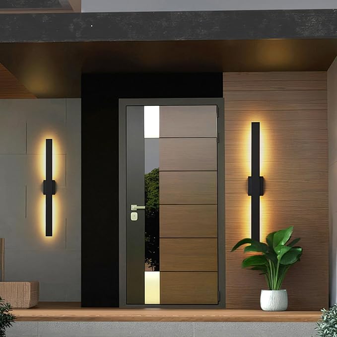 40.1inch Long Outdoor Modern LED Wall Light, Waterproof IP65 Warm White Led Wall Mount Lighting Fixture Black Outdoor Wall Sconces Outside Lights for House Garage Front Door Patio 2Pack