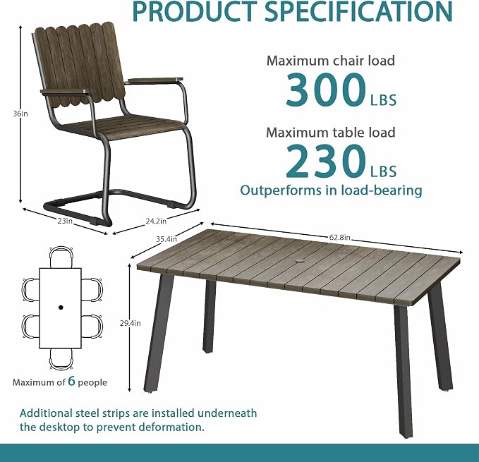 7 Piece Outdoor Conversation Set for 6, HDPE Patio Seating Set with Table and Chairs, All-Weather Outdoor Lounge Furniture with Umbrella Hole for Garden, Porch, Poolside, Gray