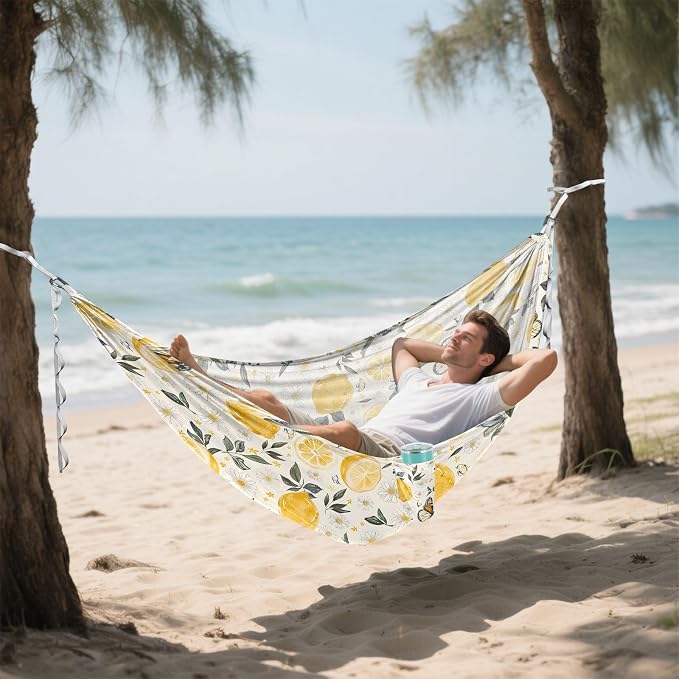 Camping Hammock Outdoor Hammocks for Outside Lemons Flowers Butterfly Beach Trees Portable Lightweight with Pockets Tree Straps Indoor