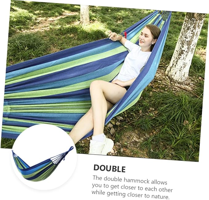 GANAZONO Double Camping Hammock Canvas Swing for Two, Portable Outdoor Garden Travel Hammock with Widened Thickened Blue Canvas, Suitable for Adults