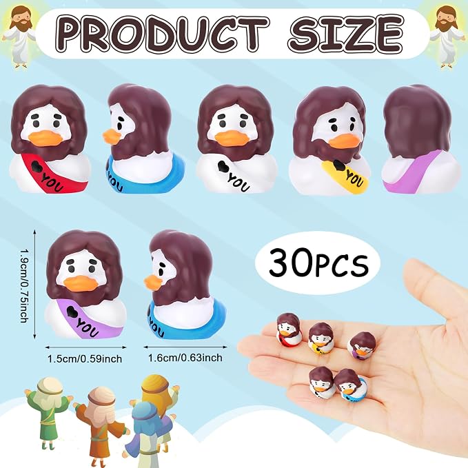 30 Pcs Mini Resin Jesus Ducks Mini Jesus Figurines Tiny Resin Ducks for DIY Cake Decoration Ornaments Crafts Moss Landscape, White