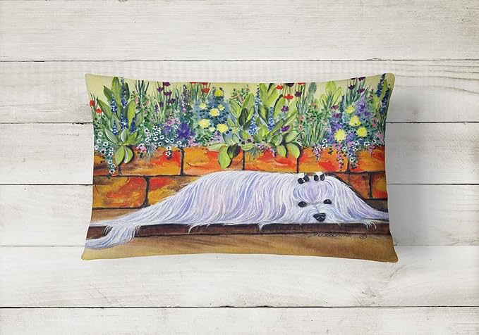 Caroline's Treasures SS8248PW1216 Maltese Canvas Fabric Decorative Pillow Machine Washable, Indoor Outdoor Decorative Pillow for Couch, Bed or Patio, 12HX16W
