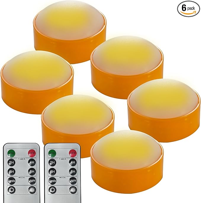 QIDEA LED Pumpkin Lights with Remote and Timer, Battery Operated Bright Flickering Flameless Candles for Pumpkin Decor, Jack-O-Lantern Halloween Party Decorations,Orange Color, 6 Pack