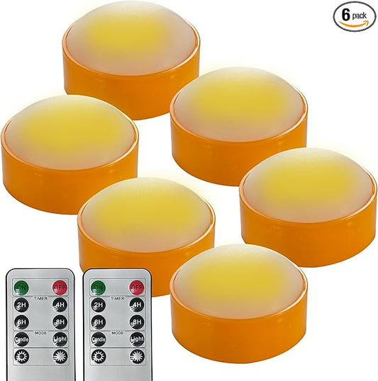 QIDEA LED Pumpkin Lights with Remote and Timer, Battery Operated Bright Flickering Flameless Candles for Pumpkin Decor, Jack-O-Lantern Halloween Party Decorations,Orange Color, 6 Pack