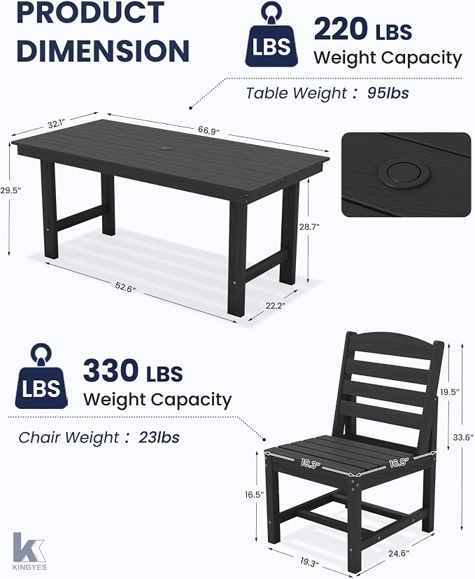 KINGYES Patio Armless Dinning Chairs Set of 2, HDPE All-Weather Outdoor Patio Chairs for Garden Backyard, Black