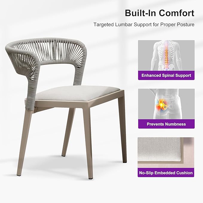 PURPLE LEAF 7 Pieces Outdoor Round Dining Set Aluminum Rattan Wicker Patio Table and 6 Chairs for Lawn Garden Porch Champagne