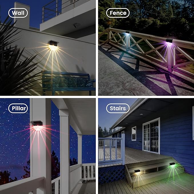 BUNEE Solar Deck Lights Outdoor - 6 Pack Solar Fence Lights Waterproof Solar Stair Lights Outdoor Solar Lights Decor for Backyard Fence Steps Stairs Railing Garden Patio Pathway Outside