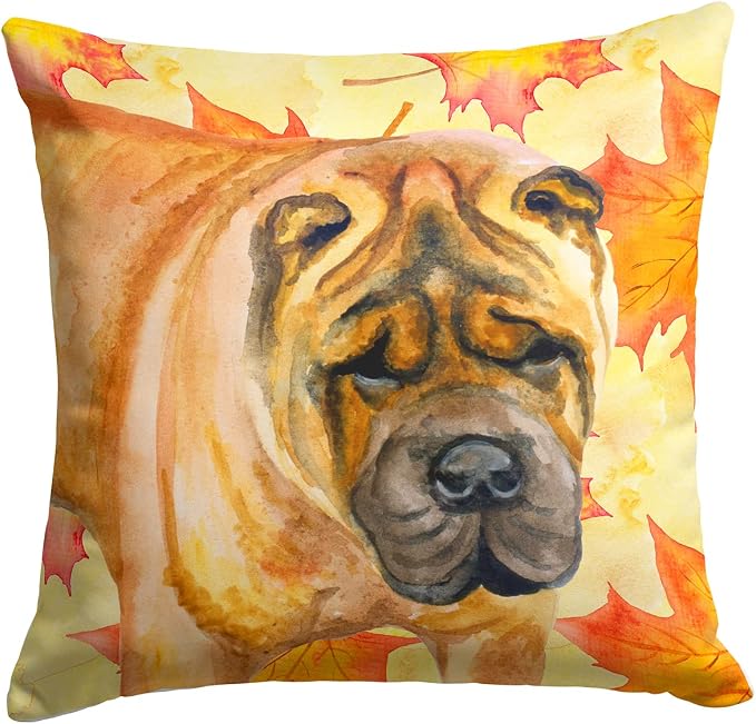 Caroline's Treasures BB9922PW1414 Shar Pei Fall Fabric Decorative Pillow, Yellow Machine Washable, Indoor Outdoor Decorative Pillow for Couch, Bed or Patio, 14Hx14W