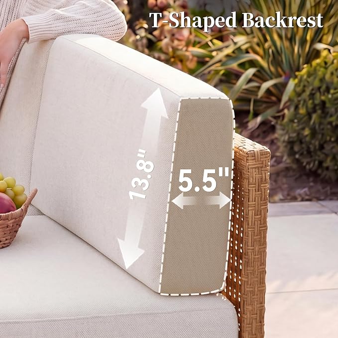 LazySunsets Patio Furniture Set, 6 Pieces Wicker Outdoor Sectional Sofa with 10'' Ultra-Thick Cushions & Ottomans, All-Weather Rattan Conversation Set for Backyard Poolside, Yellow/Beige
