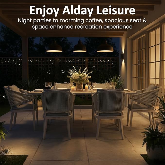 LayinSun 14 Piece Outdoor Dining Table Set, Aluminum Modern Rectangular Dining Table and All-Weather Wicker Chairs Set for Patio Deck Indoor Decor Kitchen