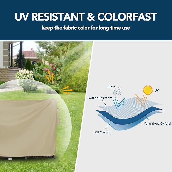 Easy-Going Rectangle Patio Furniture Cover Waterproof Outdoor Dining Table and Chair Cover Anti-UV Outside Sectional Sofa Set Covers (74"L x 47"W x 28"H, Camel)