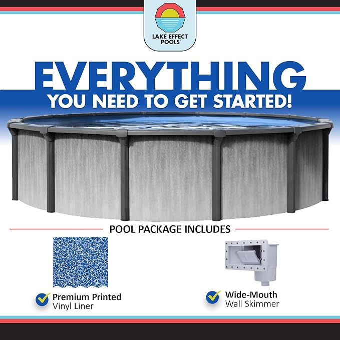 Lake Effect Pools 'Lanai' 30 ft Round Above Ground Swimming Pool | 52 Inch Resin Protected Steel Sided Walls | Bundle Includes: 25 Gauge Overlap Liner & Widemouth Skimmer