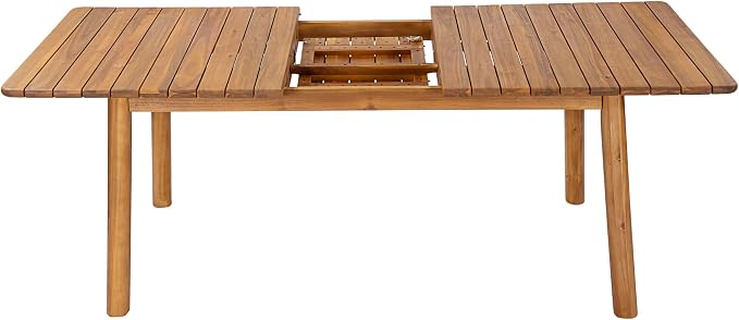 Christopher Knight Home Sky Acacia Wood Dining Table Set for 6, 7 Piece Patio Extendable Dining Table and Dining Chairs Set of 6 with Cushions & Rope Accents, Patio Furniture Set, Teak+Beige+Green