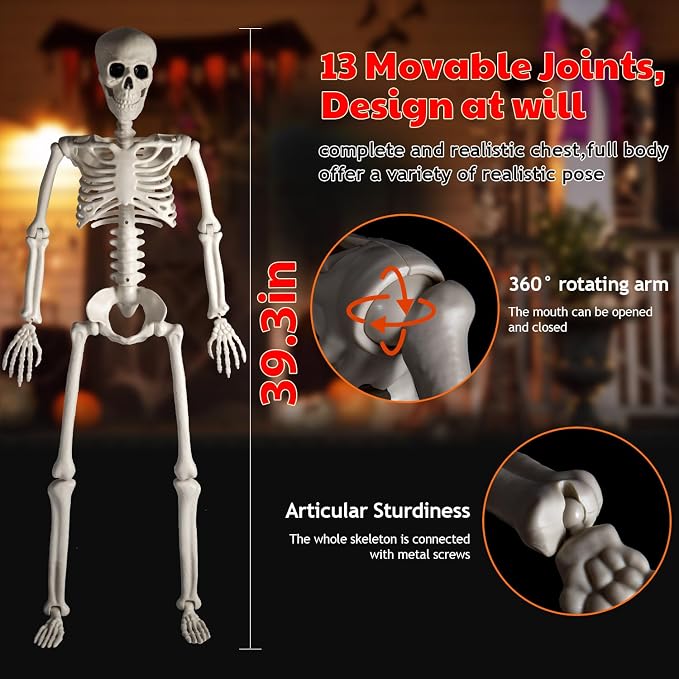 HBSTK 2Pack 36 Inches Pose-N-Stay Halloween Skeleton Life Size Full Body Posable Movable Jonints for Halloween Decoration Decor