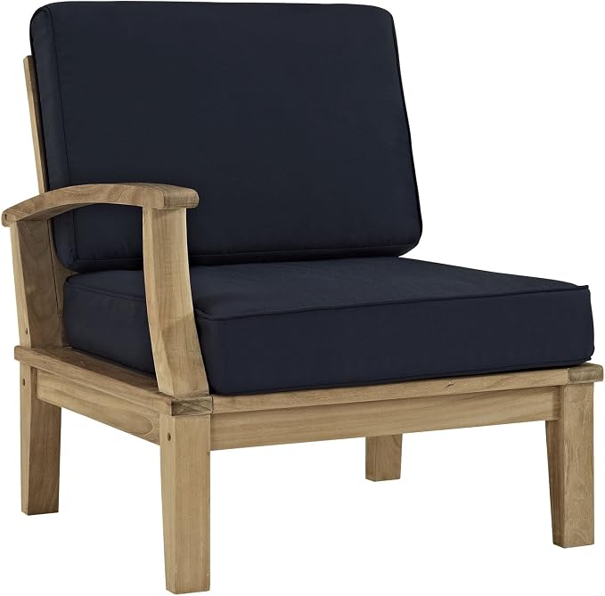 Modway Marina Premium Grade A Teak Wood 10-Piece Outdoor Patio Furniture Set in Natural Navy
