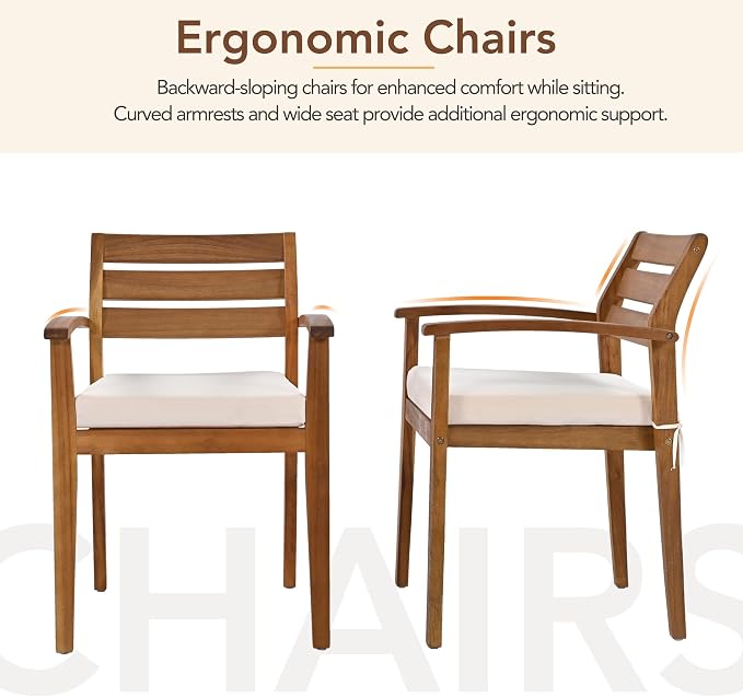 Merax Patio Table and Chairs Set for 8, Outdoor Dining Set Includes 78.7" Thicker Acacia Wood Patio Table, 5 Patio Chairs with Cushions and 1 Bench for Backyard, Courtyard, Poolside, Natural